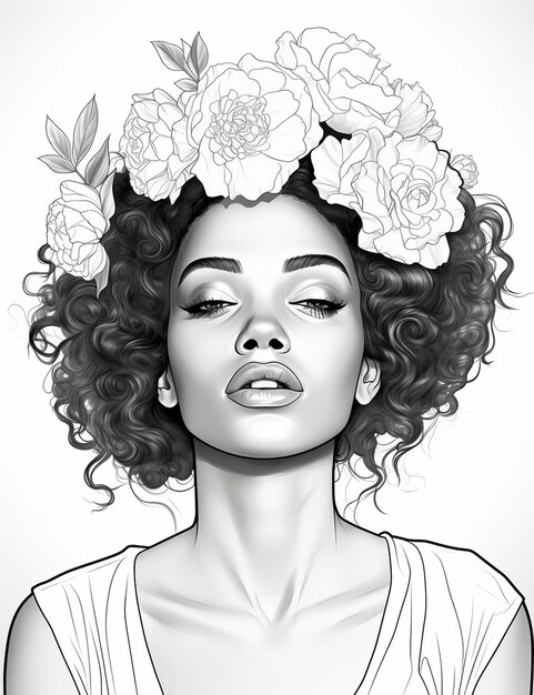 Photo illustration vectorielle libre de femme dessinée à la main avec des fleurs