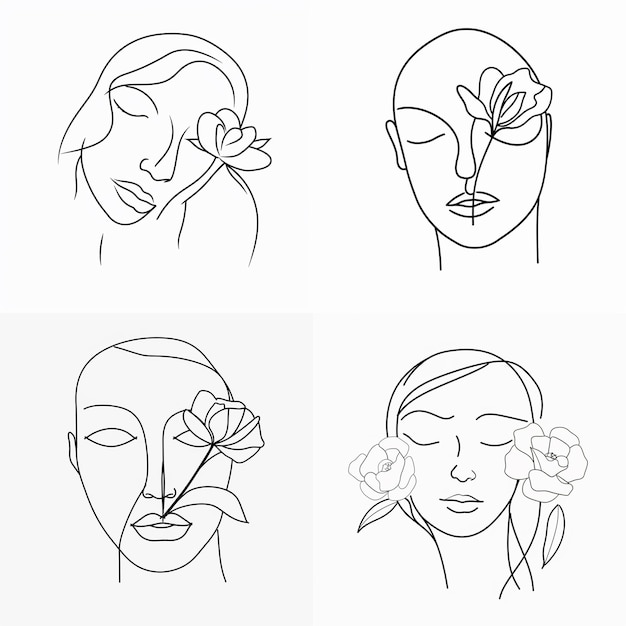 Illustration vectorielle libre de femme dessinée à la main avec des fleurs