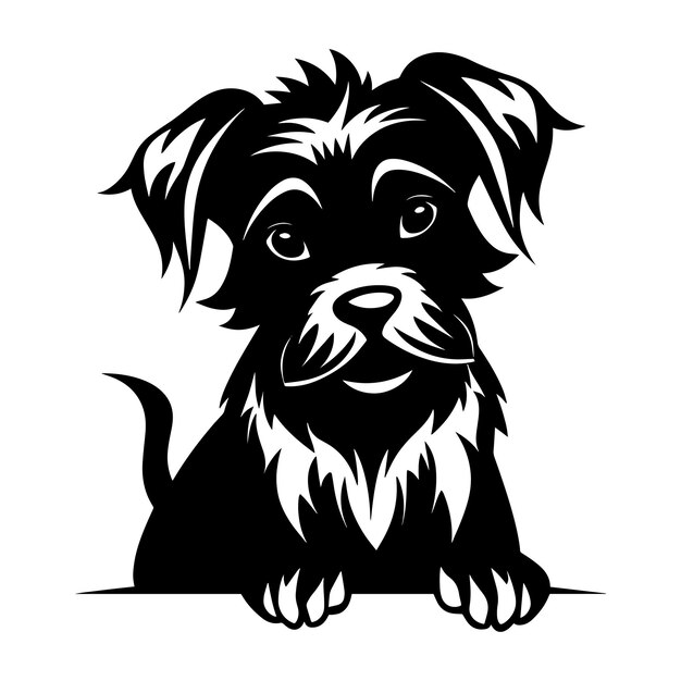 Photo illustration vectorielle d'un logo noir représentant la silhouette d'un mignon chien idéal pour une marque charmante et amicale