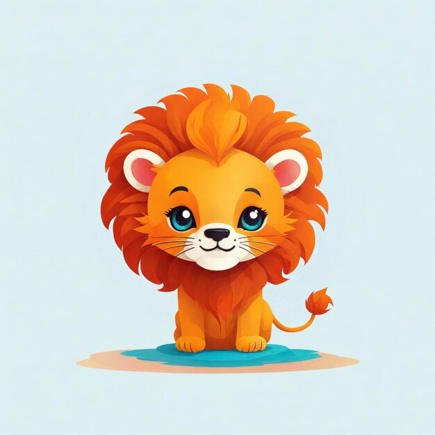 Illustration vectorielle Logo plat d'un adorable lion chibi