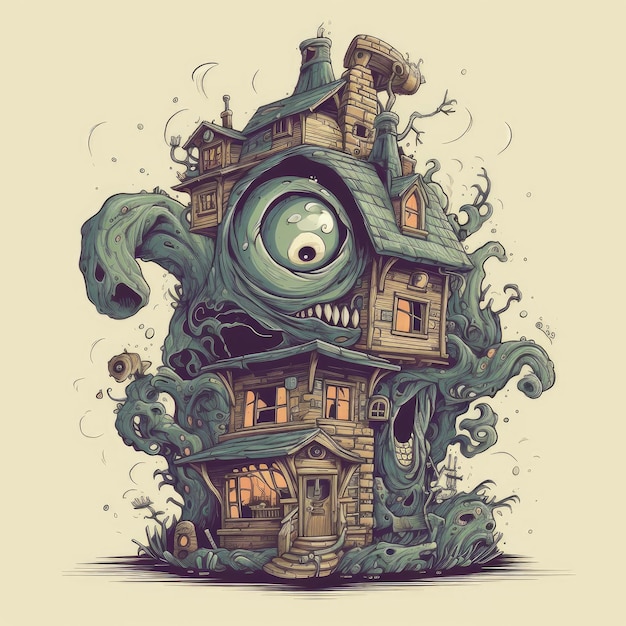 illustration vectorielle de maison de monstre pour t shirt dessiné