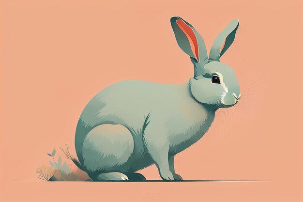 Photo illustration vectorielle d'un mignon lapin blanc assis sur un fond de couleur unie ai générative