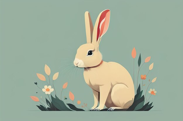 Illustration vectorielle d'un mignon lapin blanc assis sur un fond gris ai génératif