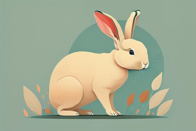 Illustration vectorielle d'un mignon lapin blanc assis sur un fond gris