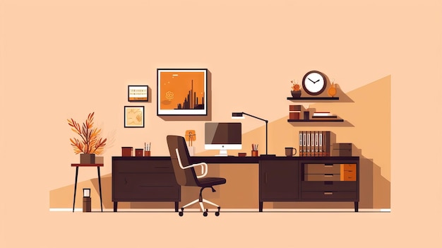 Illustration vectorielle minimale bureau de travail design plat marron