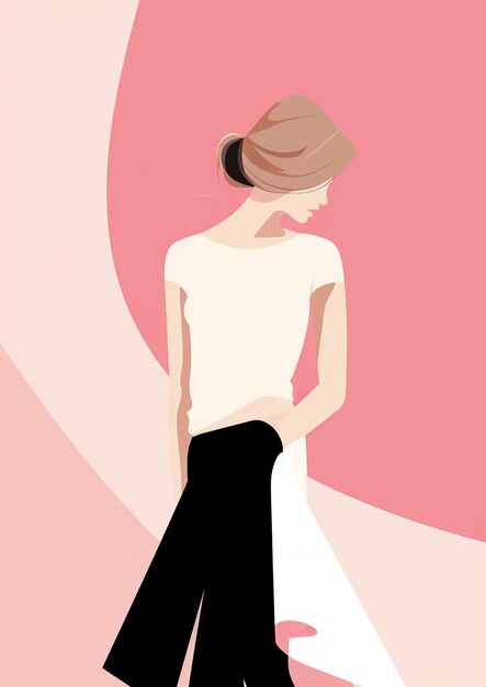 Photo illustration vectorielle minimale plate d'une femme de mode 2d, fond rose pour la conception d'affiches