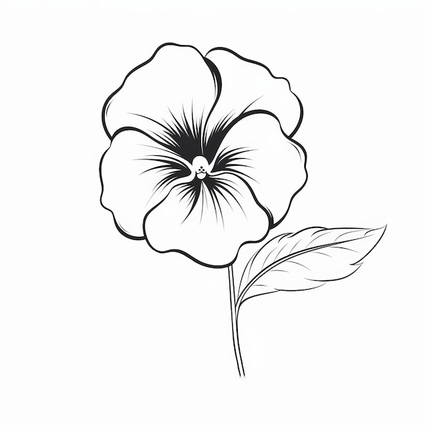 Illustration vectorielle minimaliste du contour de la fleur de Pansy Design de tatouage à la mode