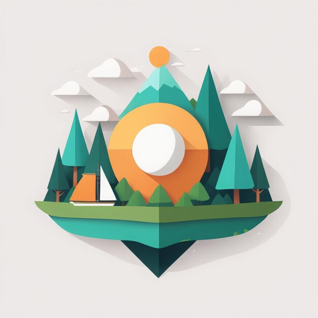 illustration vectorielle moderne d'une forêt avec une montagne et une illustration vectorielle moderne de forme ronde