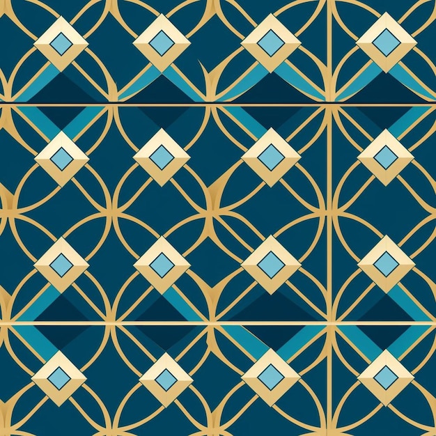 Une illustration vectorielle d'un motif avec des diamants d'or et bleus.