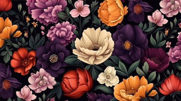 Une illustration vectorielle d'un motif floral avec des fleurs.