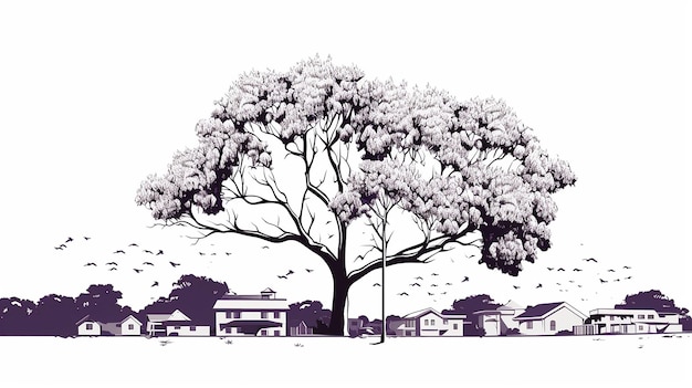 Photo illustration vectorielle en noir et blanc de l'arbre de jacaranda à johannesburg