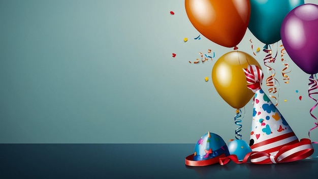 Illustration vectorielle d'objets d'anniversaire boîtes cadeaux avec des ballons confetti drapeaux de fête