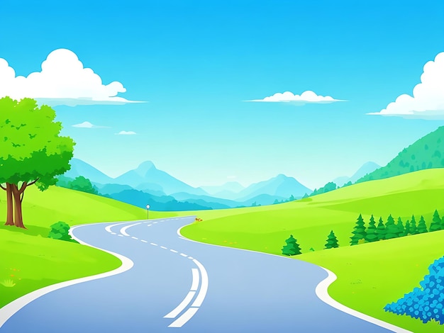 Illustration vectorielle parc de la ville d'été paysage d'été route forestière de montagne bleu nuage ciel