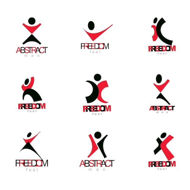 Illustration vectorielle d'une personne abstraite excitée avec les mains levées. Symbole d'entreprise créative.