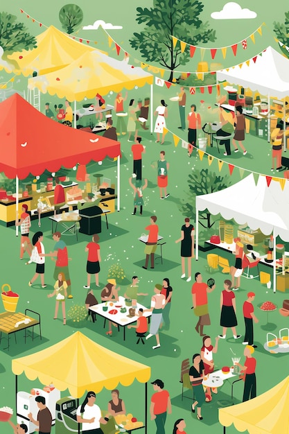 une illustration vectorielle de personnes lors d'un festival alimentaire