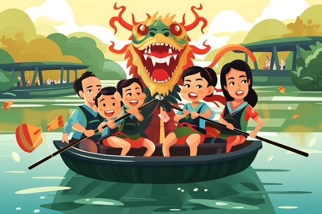 Illustration vectorielle plate des activités familiales du Dragon Boat Festival