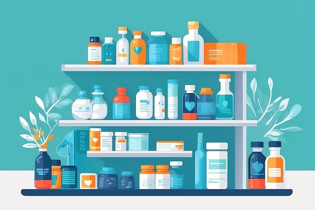 illustration vectorielle plate pharmacie et concept médical aide soins de santé pharmacie médecine