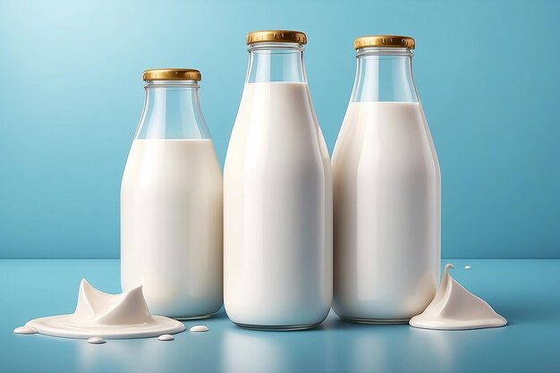 Photo illustration vectorielle réaliste du lait avec une bouteille sur un fond lumineux