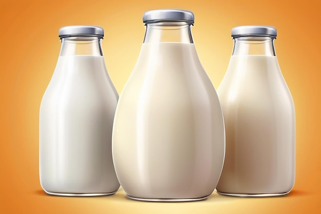 Photo illustration vectorielle réaliste du lait avec une bouteille sur un fond lumineux