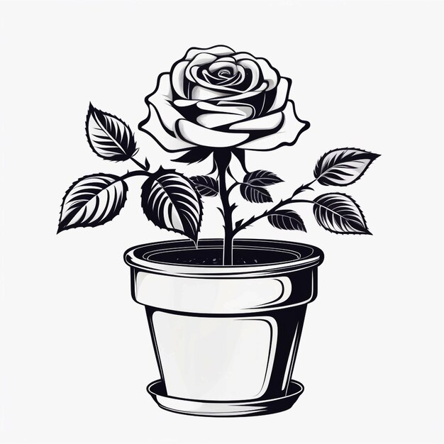 Photo illustration vectorielle d'une rose rose rose 3d dans un pot