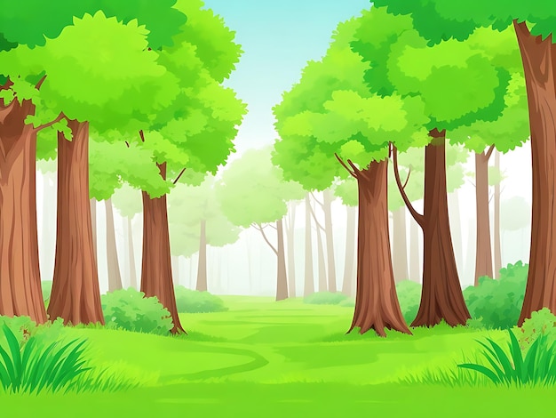 illustration vectorielle scène de paysage forestier nature avec de nombreux arbres