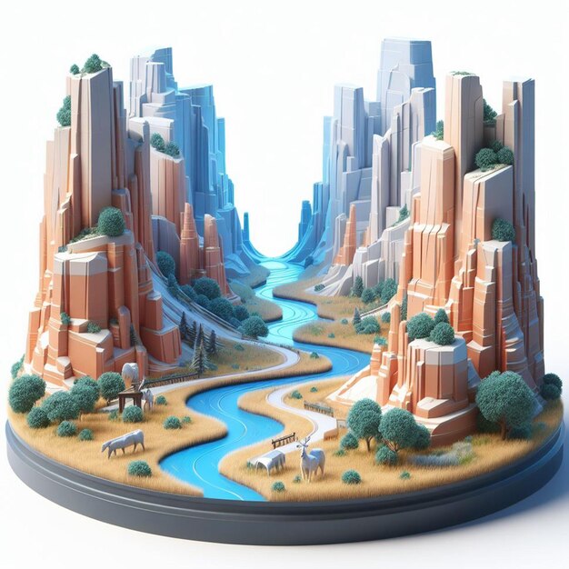 Photo illustration vectorielle de sculpture de rivière de montagne clipart de paysage 3d