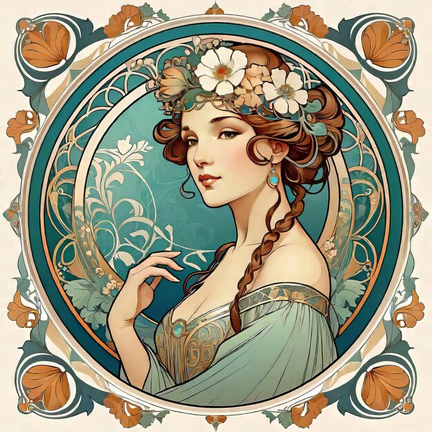 Illustration vectorielle style art nouveau avec motif floral dans un style rétro vintage avec décoration