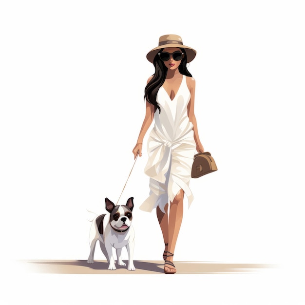 Illustration vectorielle de style dessin animé d'une femme qui promène un chien