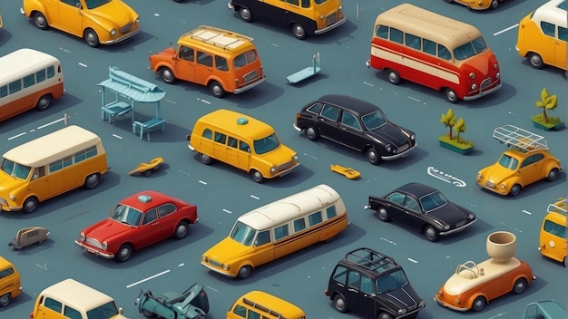 Illustration vectorielle stylisée de divers véhicules colorés
