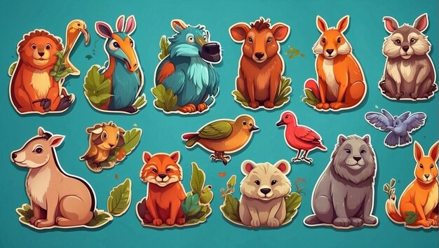 Photo illustration vectorielle de tous les autocollants d'animaux