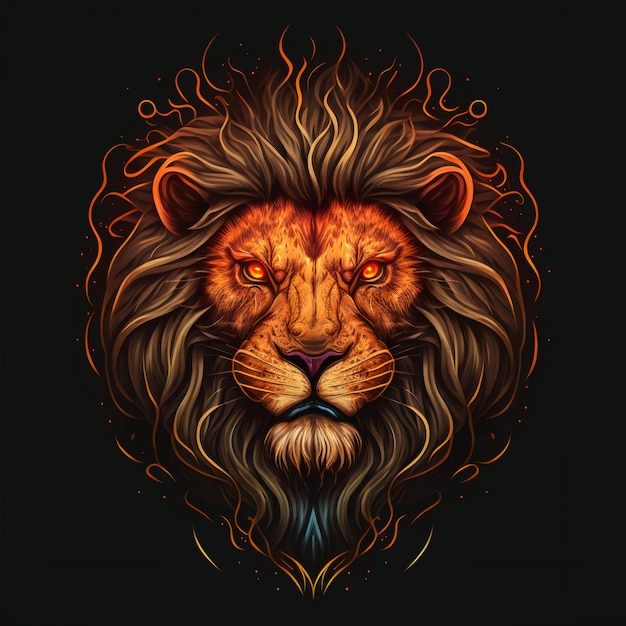 Illustration vectorielle de la vue de face d'une tête de lion, design étonnamment parfait