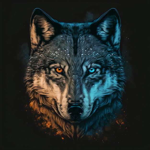 Illustration vectorielle de la vue de face d'une tête de loup, design étonnamment parfait