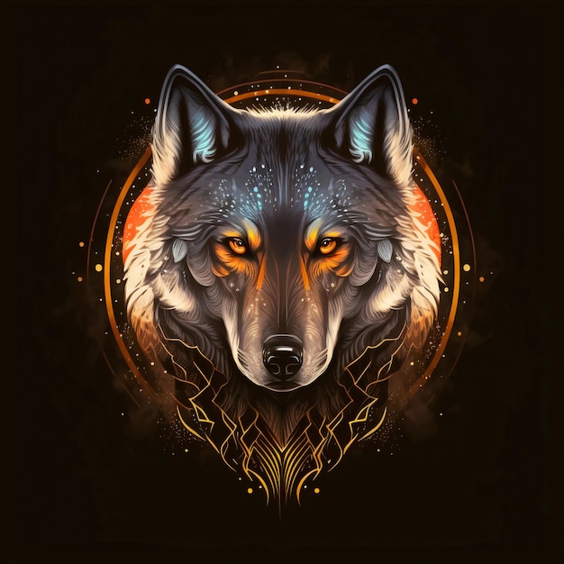 Illustration vectorielle de la vue de face d'une tête de loup, design étonnamment parfait