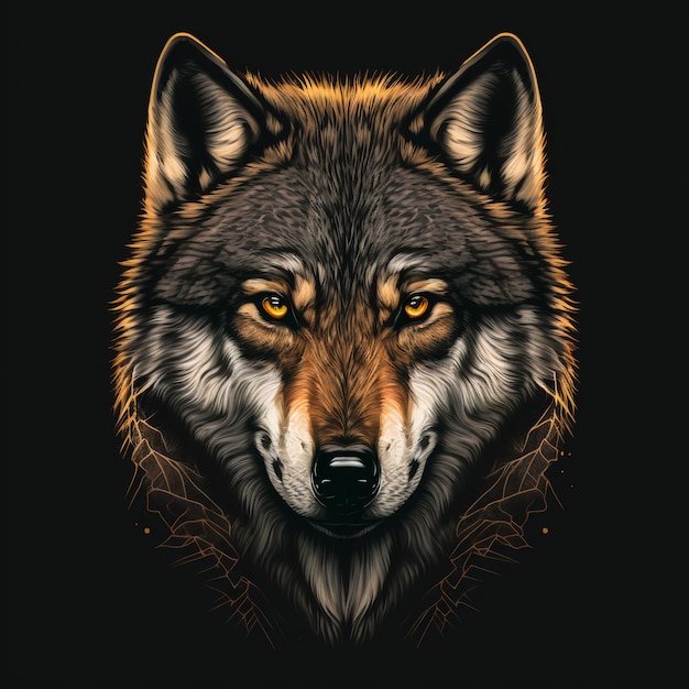 Illustration vectorielle de la vue de face d'une tête de loup, design incroyablement beau