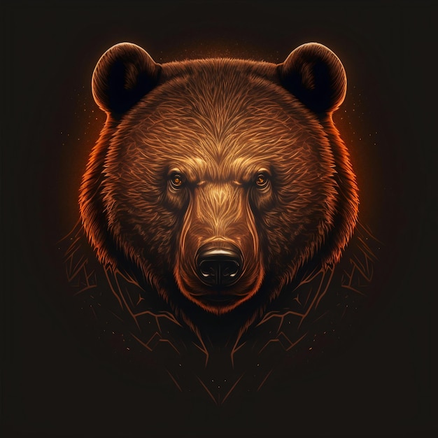 Illustration vectorielle de la vue de face d'une tête d'ours, design étonnamment parfait