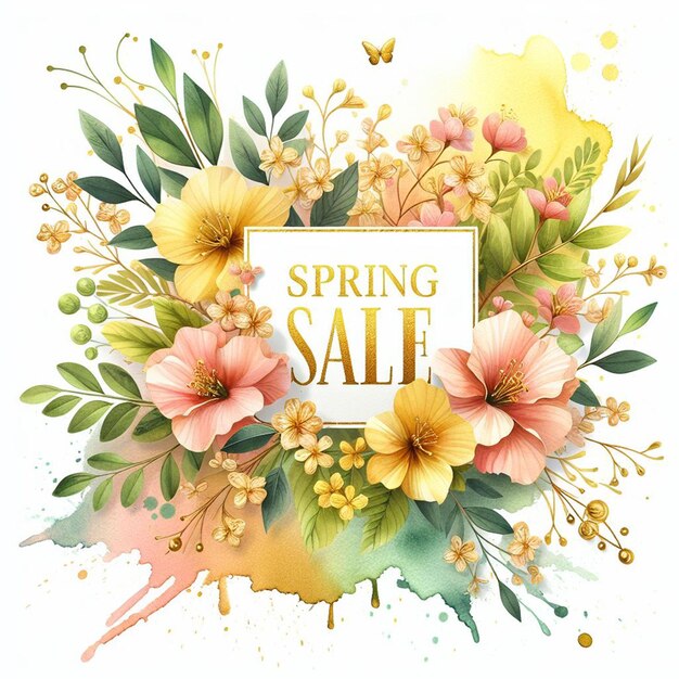 Illustration de vente de printemps à l'aquarelle sur fond blanc