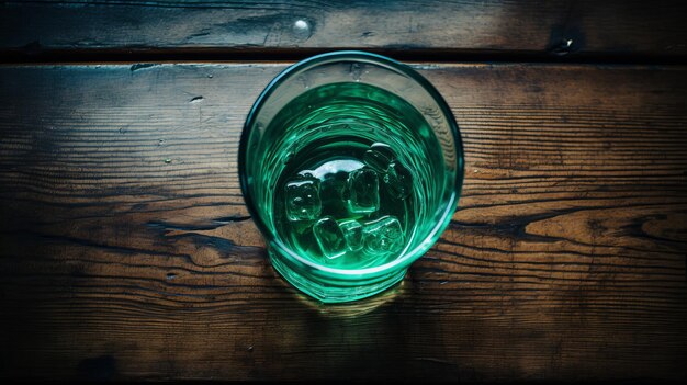 Illustration d'un verre d'eau polluée sur une table en bois Concept de pollution environnementale