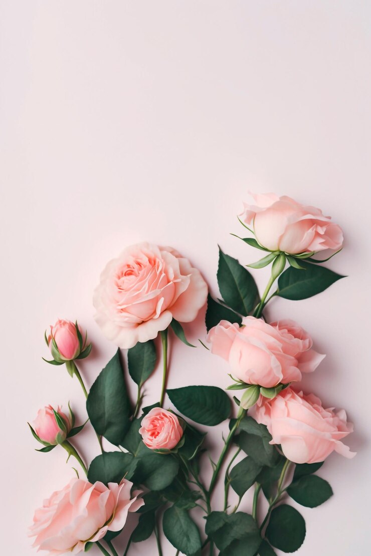 Photo une illustration verticale générée par l'ia d'un papier peint de roses rose clair