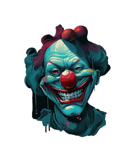 Illustration verticale pour Halloween d'un portrait d'un clown effrayant et souriant avec un fond noir AI générative