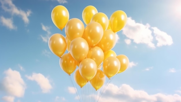 Illustration d'un vibrant de ballons jaunes dans le ciel