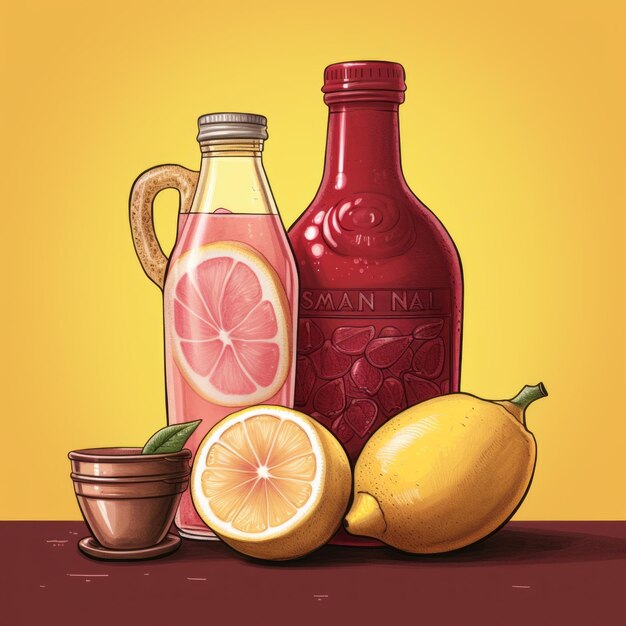 Illustration vibrante de citrons et de citron vert dans une bouteille