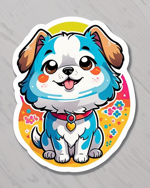 Photo une illustration vibrante et ludique d'un autocollant pour chien mignon inspiré de l'art kawaii japonais