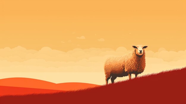 Illustration vibrante de moutons sur Red Hill Conception détaillée des caractères