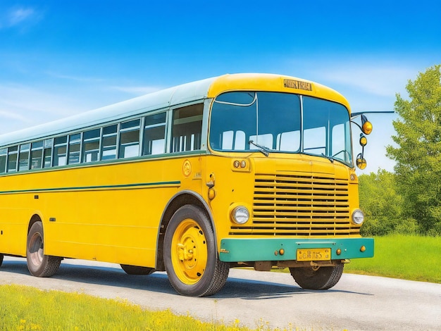 Illustration avec un vieux bus scolaire généré