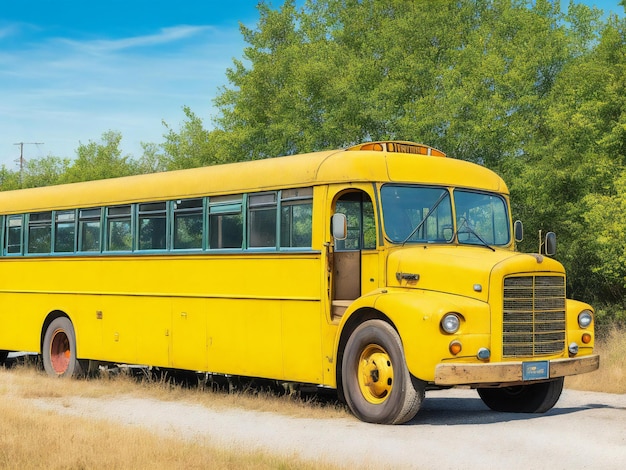 Illustration avec un vieux bus scolaire généré
