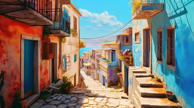 Illustration d'un village méditerranéen Generative AI