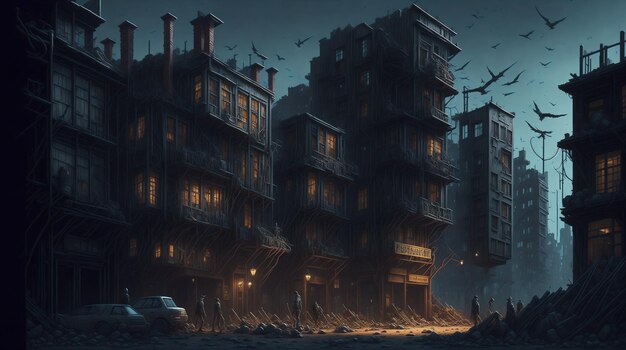 Illustration d'une ville post-apocalyptique dans l'art