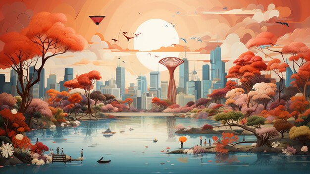 illustration de la ville de style singapourien Tracie Grimwood et Suminagashi