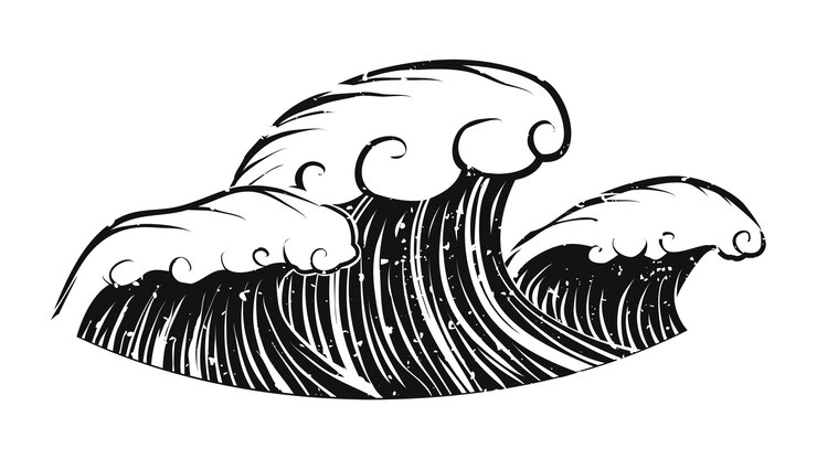 Photo illustration vintage des vagues de l'océan à fond transparent