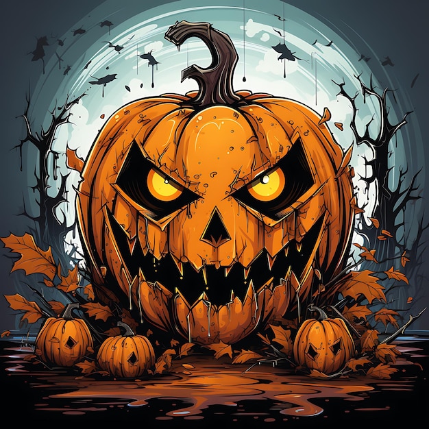 illustration d'un visage de citrouille d'halloween effrayant coloré